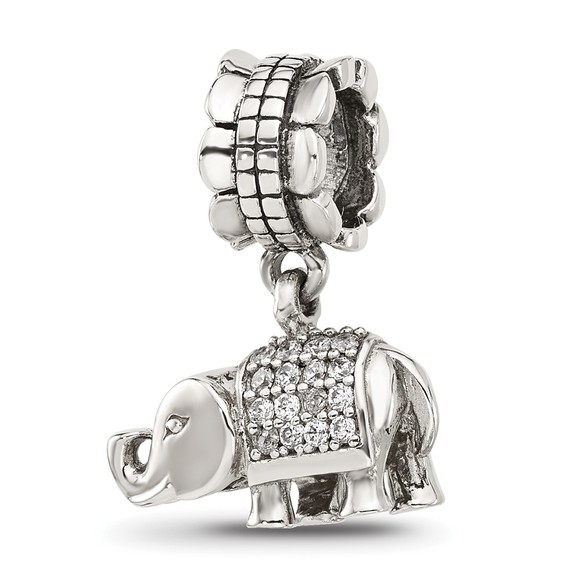 925 Sterling Silver Reflections CZ Elephant Dangle Bracelet Necklace Charm Bead - Picture 5 of 6